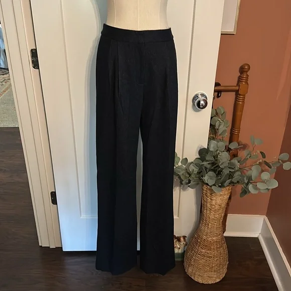 M. Martin wool felt navy blue straight leg fully lined pockets 2 Women's Pants - Picture 3 of 16